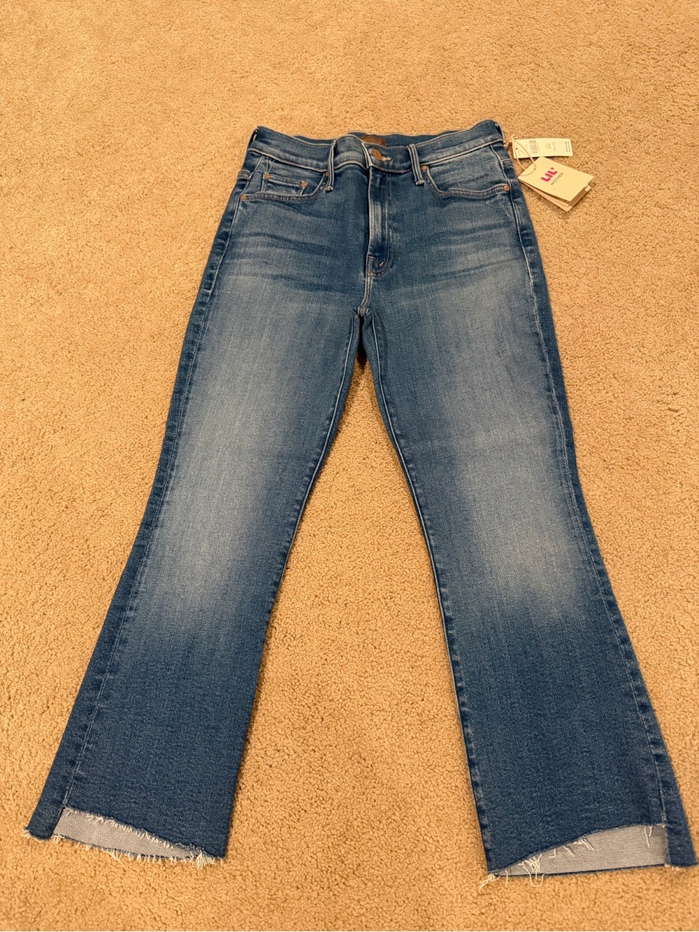 MOTHER Medium Blue Cropped Flare Jeans